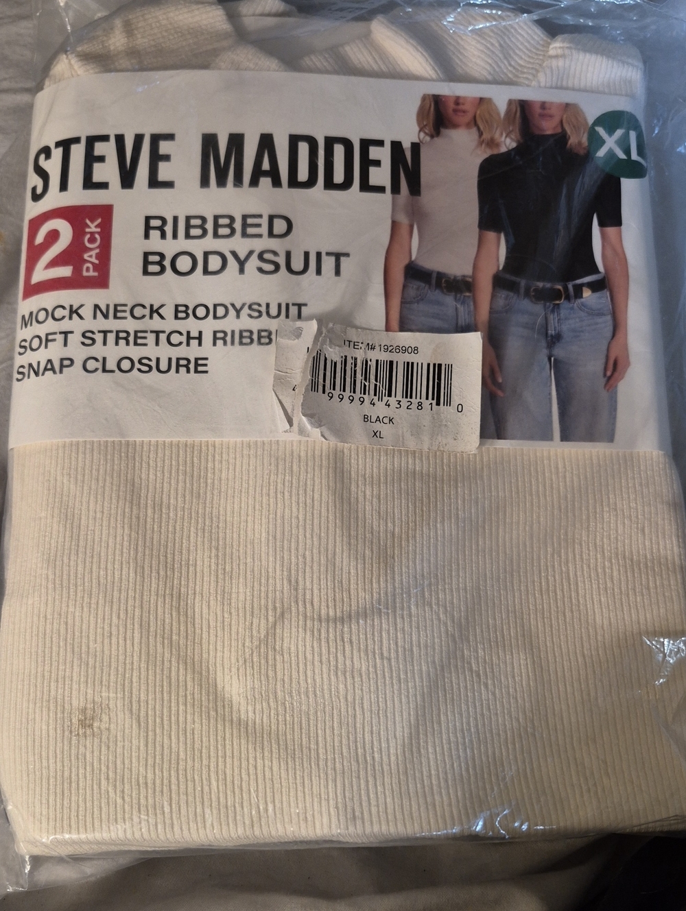 Steve Madden Ribbed Mock-Neck Bodysuit 2-Pack in White & Black